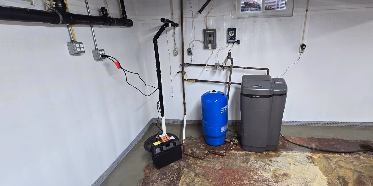 Basement with sump pump and water drainage system