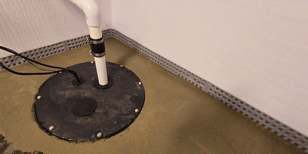 Sump pump installed in basement corner